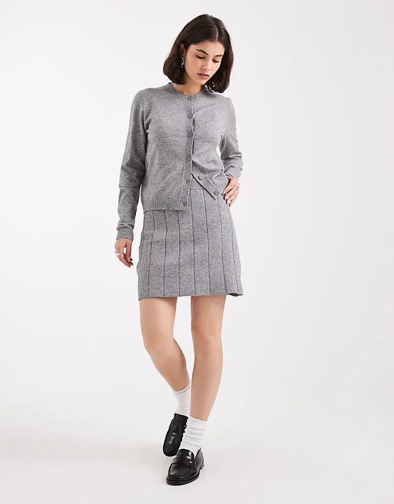 

Мини-юбка из тонкого трикотажа Object в цвете средне-серый меланж