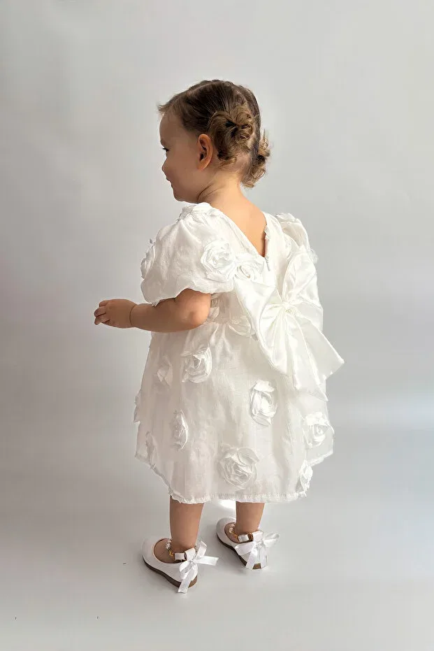 Детское платье для девочек с коротким рукавом Alyra, White