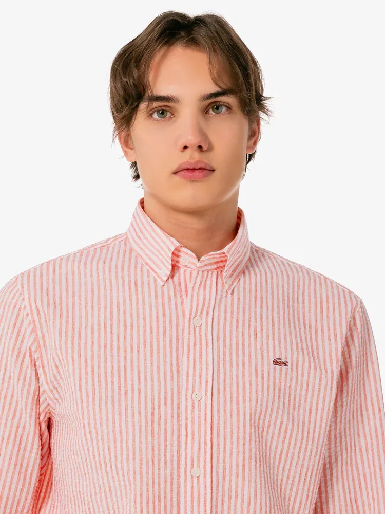Рубашка с длинным рукавом, льняная смесовая, модель CH838E LACOSTE, Pink — фото 3