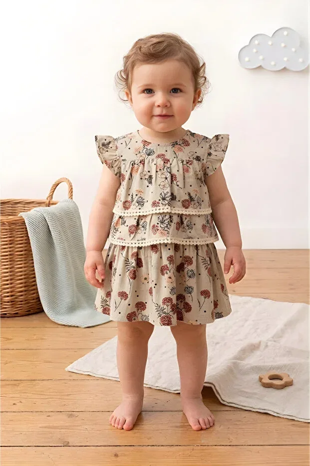 Детское платье для девочек с принтом Rose Print Ruffle Dress For My Baby, Red