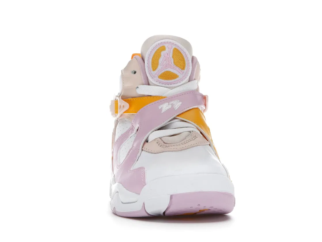 Детские кроссовки Lifestyle с перфорированной кожей Jordan 8 Retro Arctic Punch, White/Pink-Yellow — фото 2