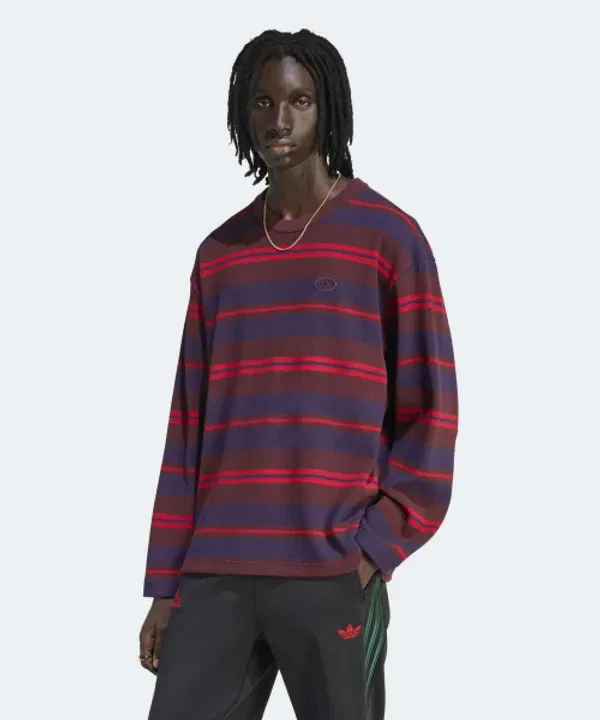 Футболка с длинным рукавом спортивная полосатая вафельная, 90S Alternative Adidas, аура руби