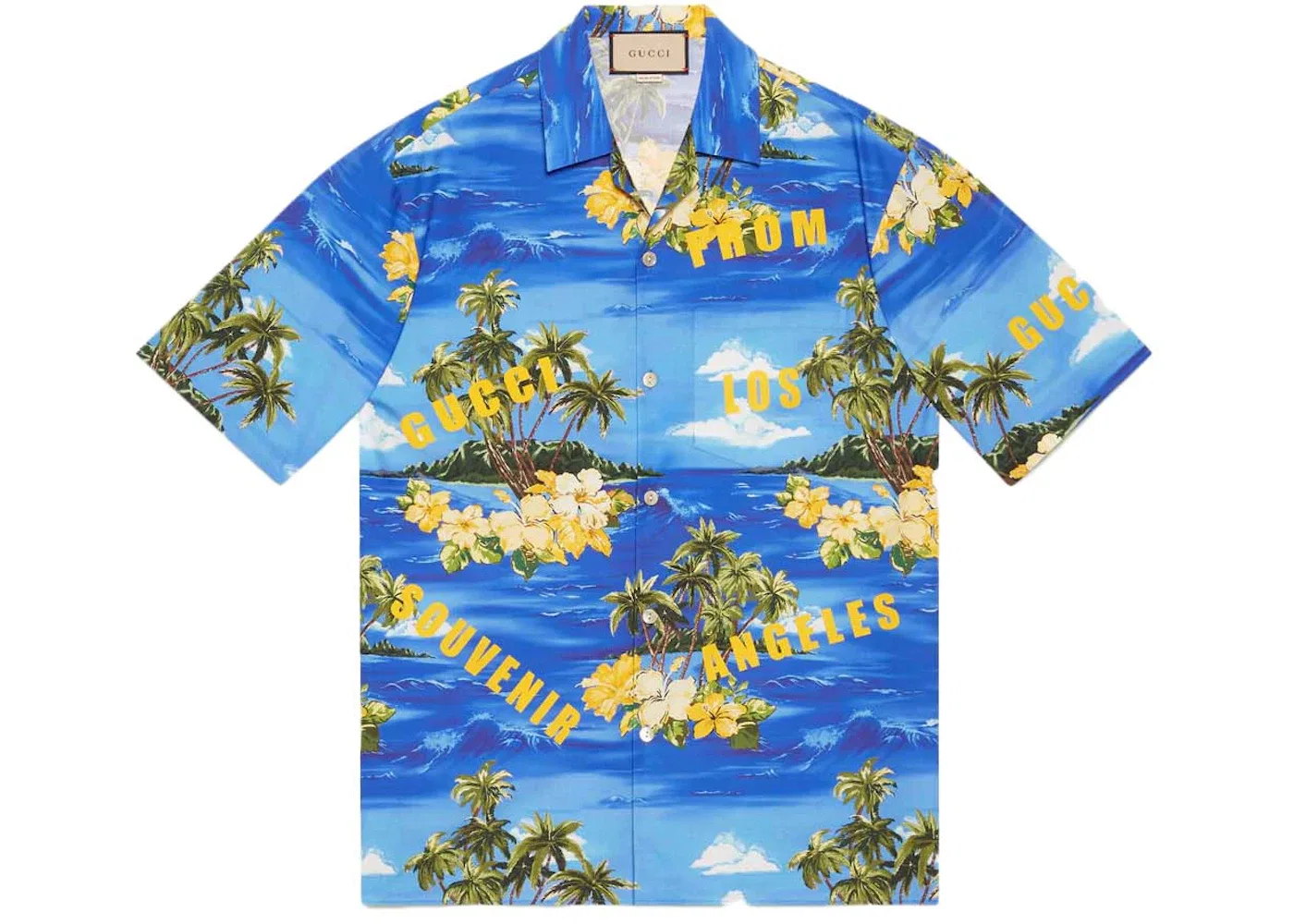 Мужская рубашка с принтом Gucci, Blue/Green/Yellow