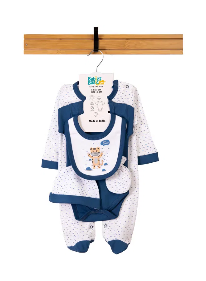 Комплект из 5 предметов хлопковый с кукольным платьем Babies Basic, голубой