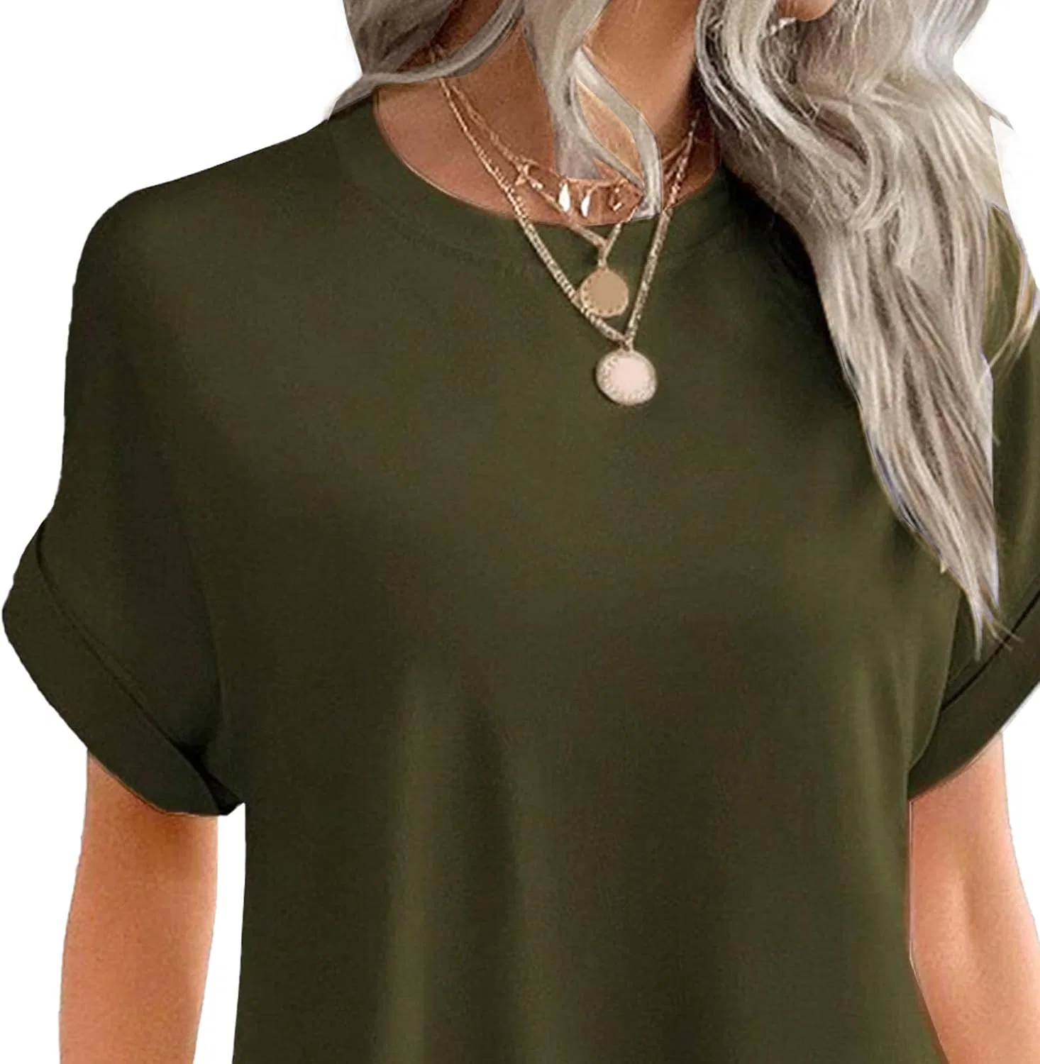 Женское свободное платье-футболка с карманами Army Green — фото 2