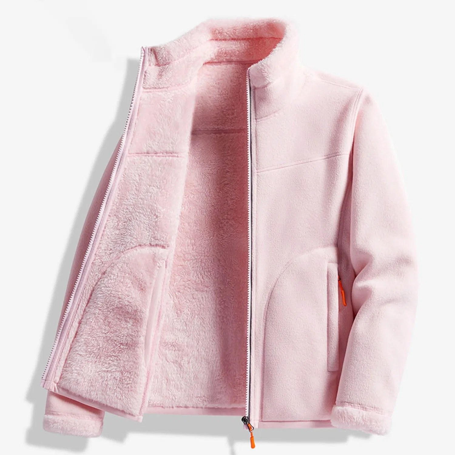 Женское утепленное пальто на флисе с принтом, модель Sherpa Lined Coats Women Fleece Teddy Winter Warm Full Zipper Solid Color Jackets Fluffy Fluffy Casual Comfortable Soft Furry Jackets With Pockets, pink — фото 3