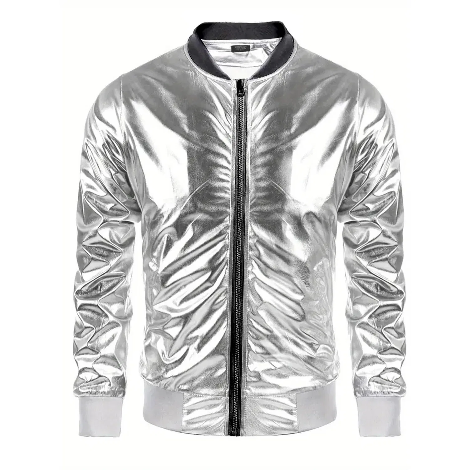Мужская куртка-бомбер с металлическим блеском, slim fit, на молнии, для вечеринок, White