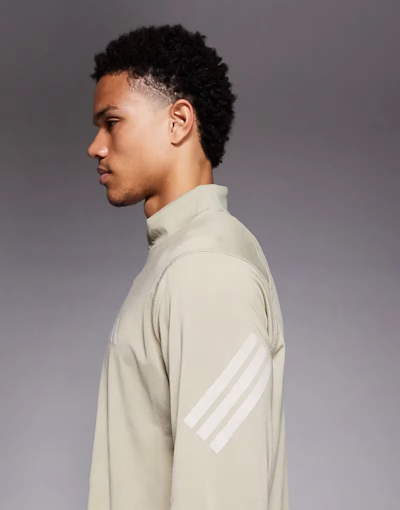 Беговая футболка Adidas adi365 с застежкой-молнией на четверть длины, хаки — фото 4