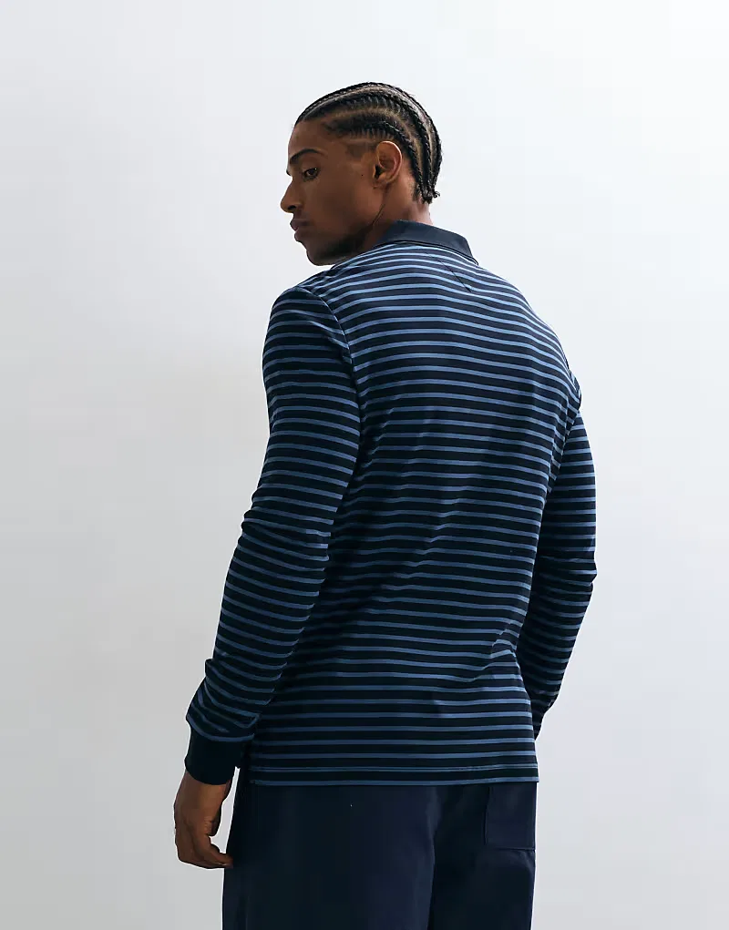 Поло-рубашка Tommy Hilfiger с длинными рукавами и логотипом в виде флага, в сине-голубую полоску — фото 2