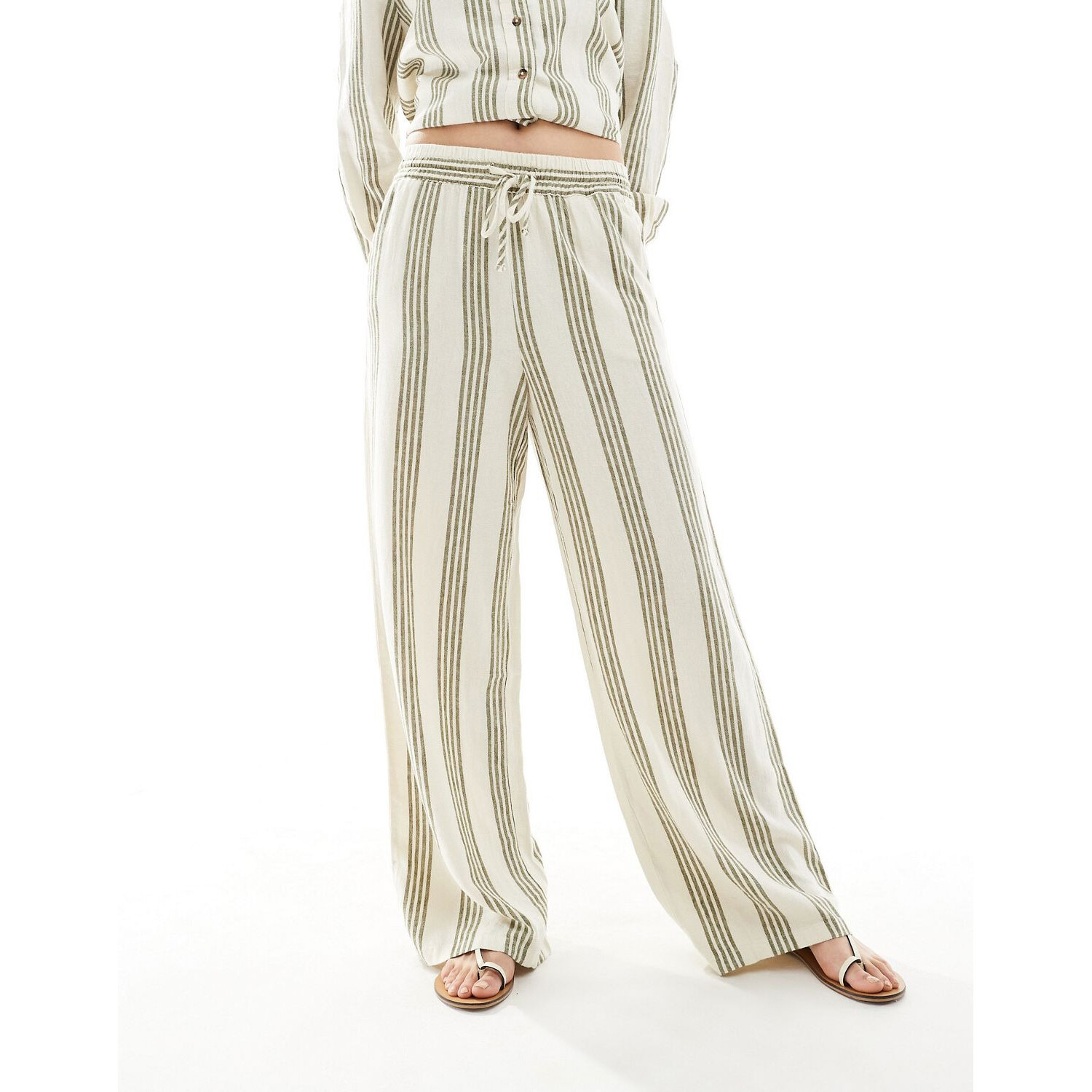 

Брюки JDY Wide Leg Linen Mix, белый/серый