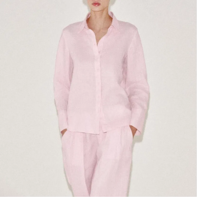Женская рубашка с отложным воротником ZW Shirts ZARA, Pink — фото 4