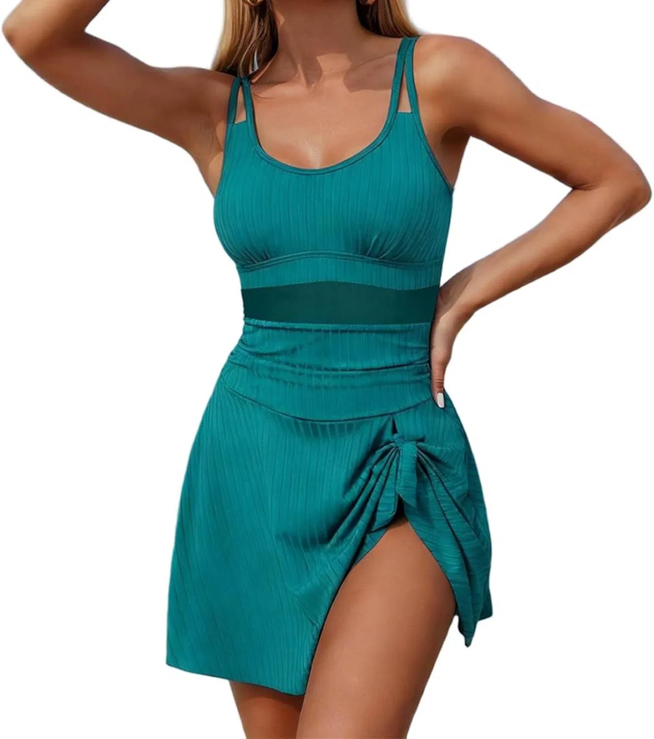 Женский цельный купальник с запахом Ribbed Mesh, Green
