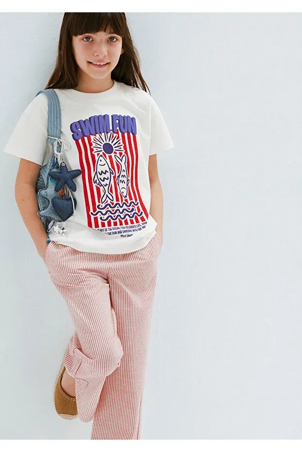 Детская футболка для девочек с принтом Swim Fun Printed Mavi, Ecru