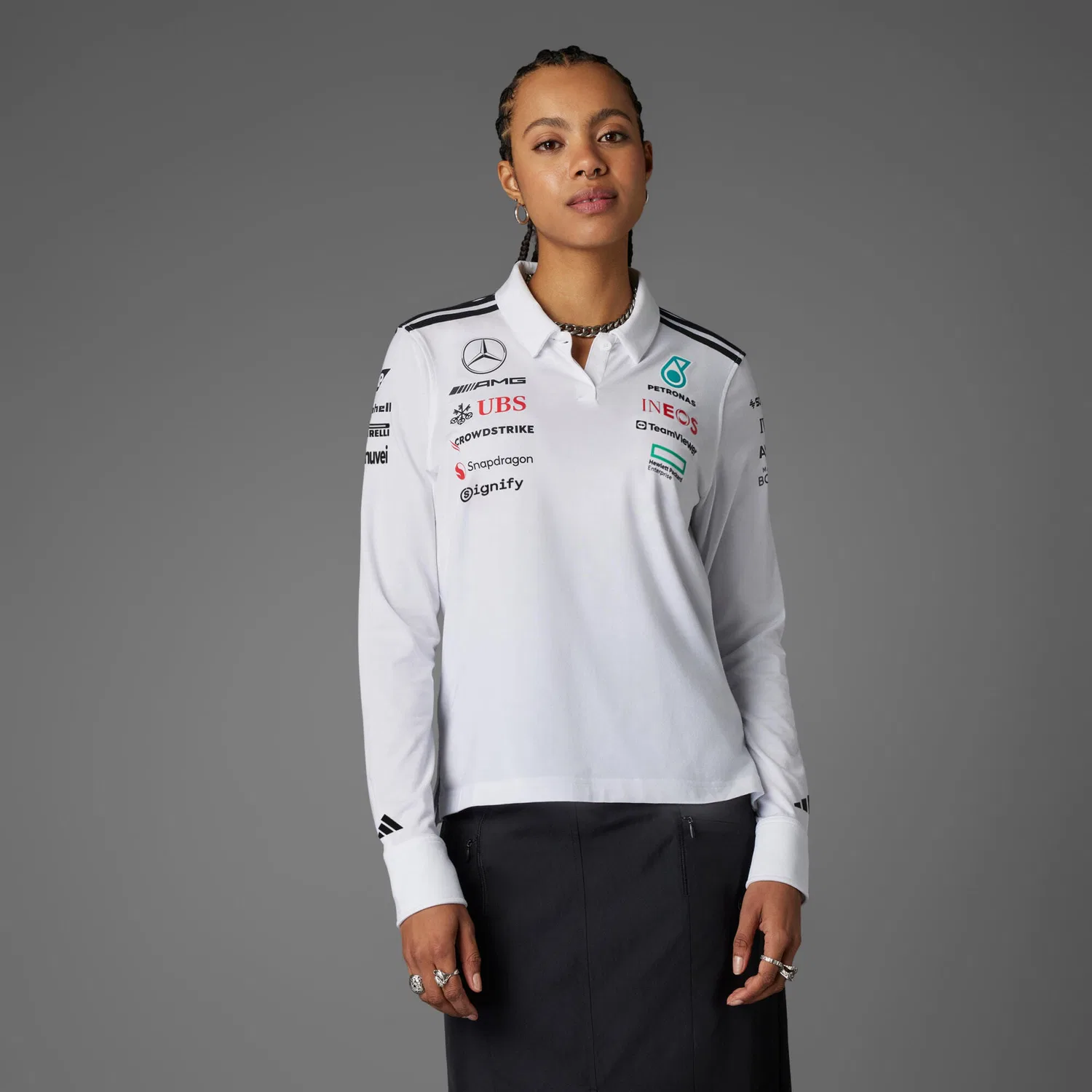 Мужское поло с принтом Mercedes-AMG Petronas Formula One Team Adidas, Weiß Schwarz — фото 3