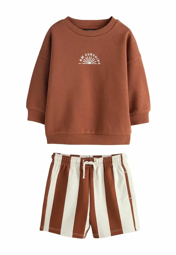Комплект из толстовки и брюк полосатый Crew neck 2 pack set Next rust brown, teal, коричневый/бирюзовый — фото 3