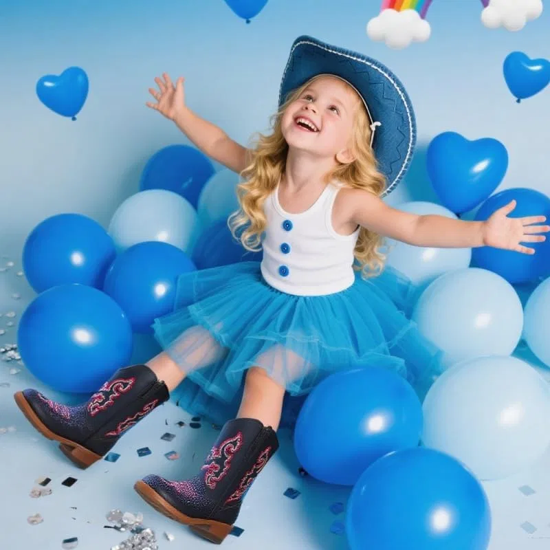 Детские сапоги-казаки с блестками Cowboy Boots для мальчиков и девочек kkdom, Blue — фото 3