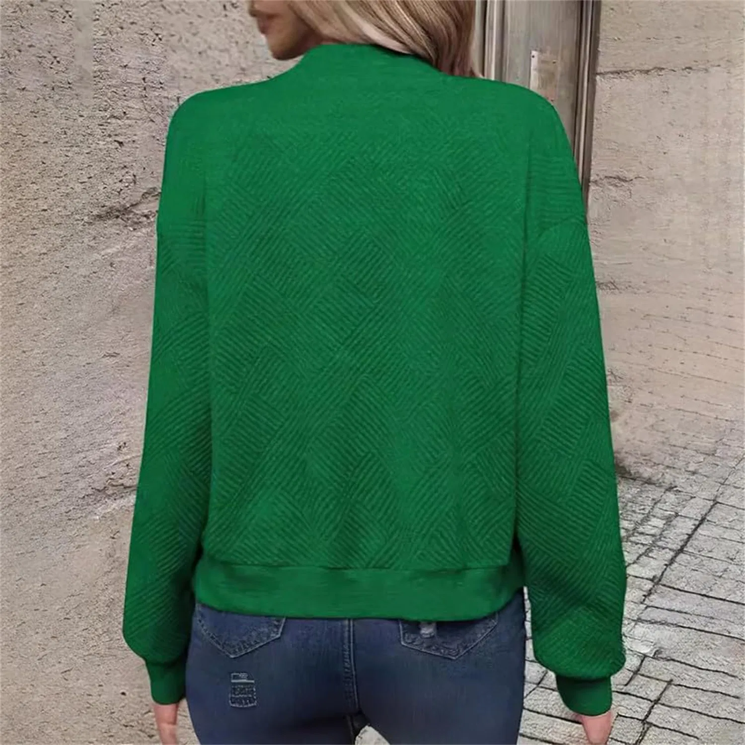 Женская куртка-бомбер с принтом жаккард Bomber Jackets Women Elegant Knitted Jacquard Zip Up Flight Jackets, green — фото 3