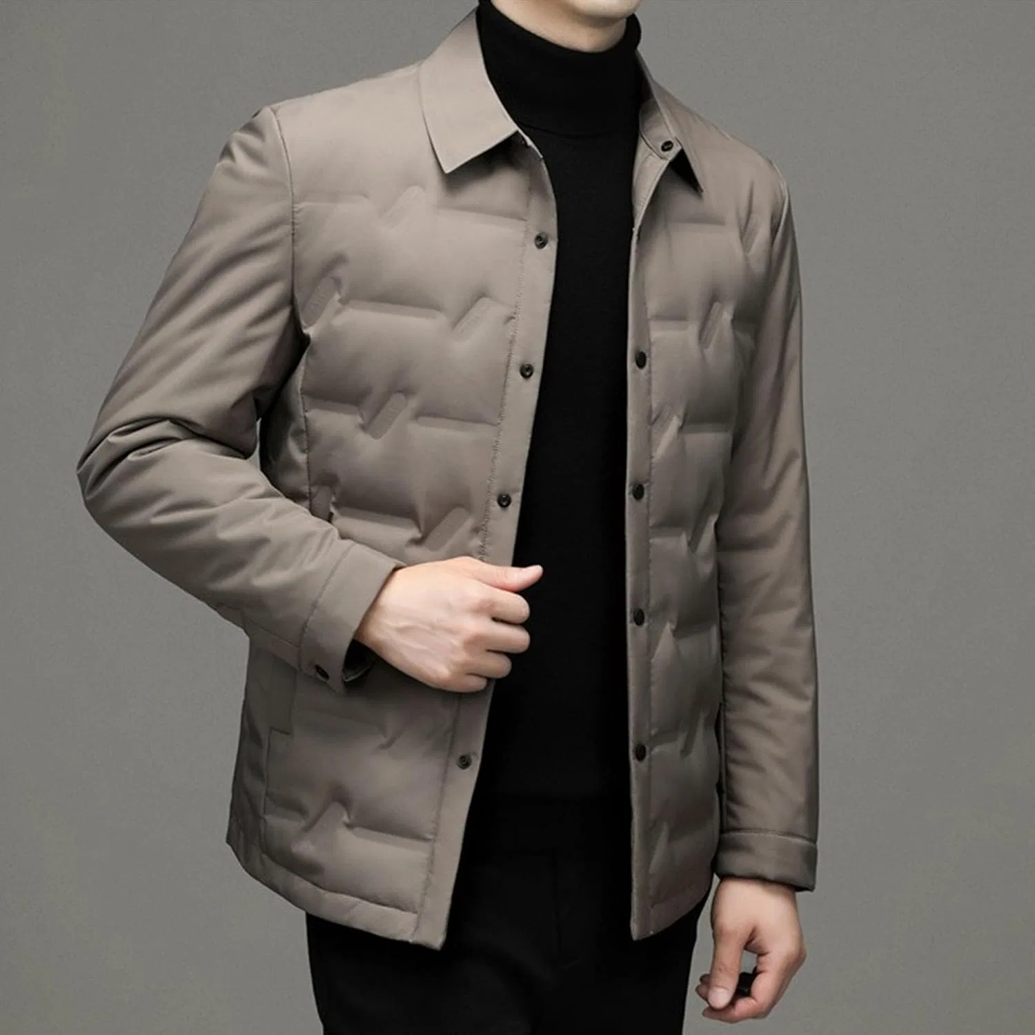 Мужское пальто-пуховик с принтом Classic White Duck Down Jacket Solid Color Zip Up Puffer Coat Warm Insulated Windproof Coats, серый — фото 3