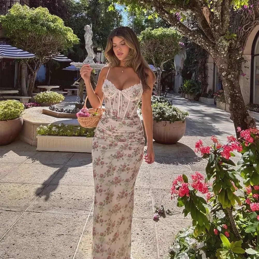 Женское вечернее платье-корсет с цветочным принтом, Floral Print — фото 2
