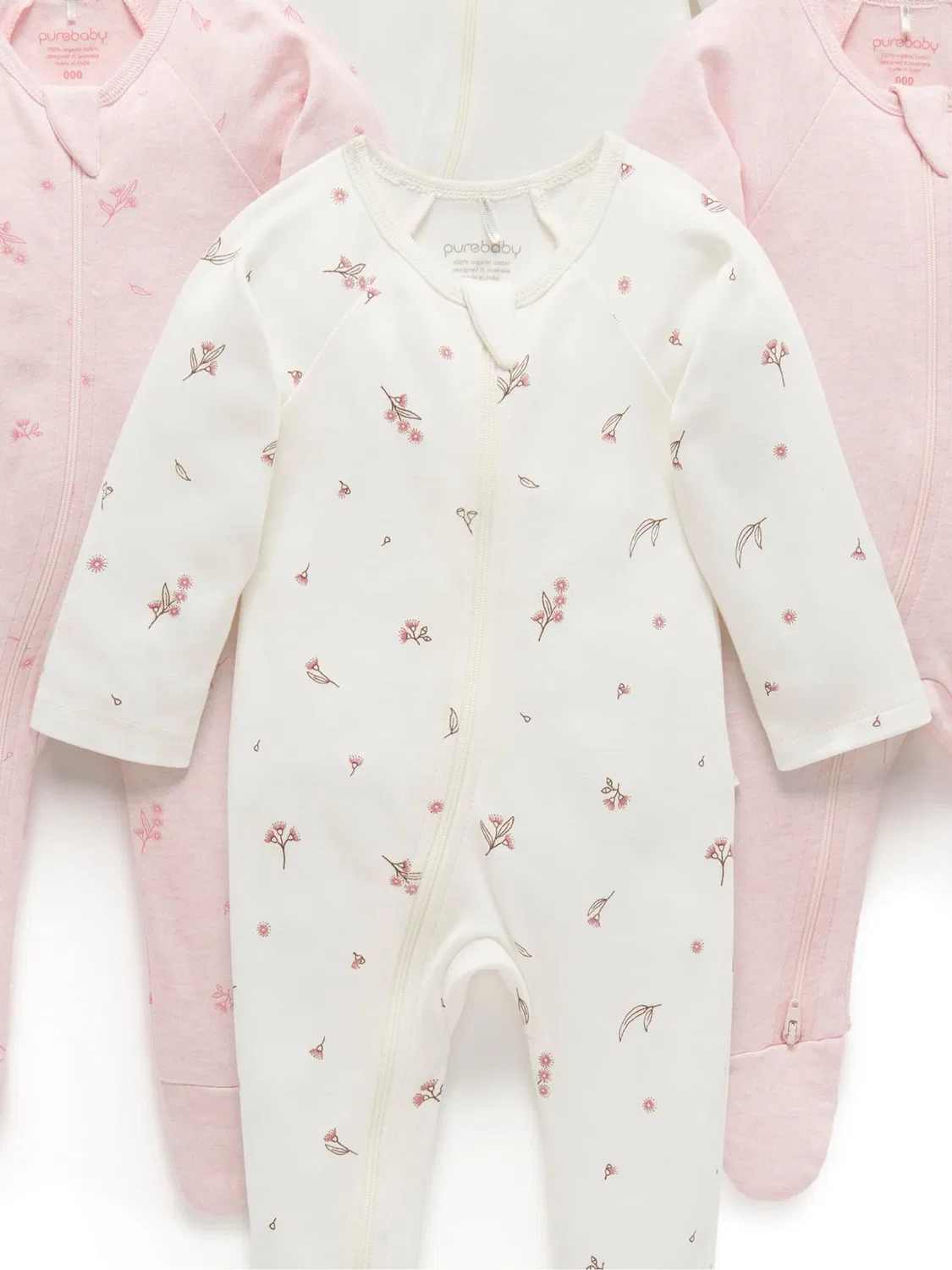 Комбинезон-слип 4 шт, хлопок Purebaby, розовый — фото 4