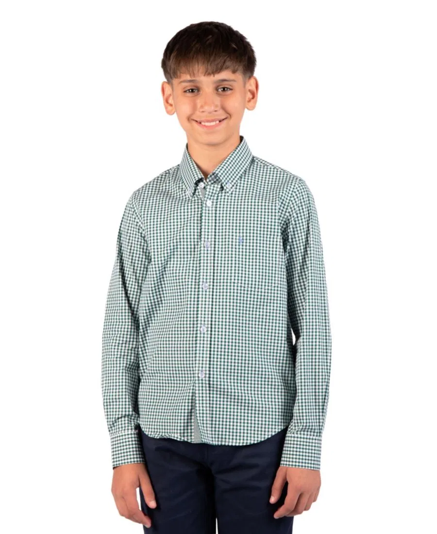 Рубашка с длинным рукавом в клетку Gingham с вышивкой логотипа TailorByrd, Pine