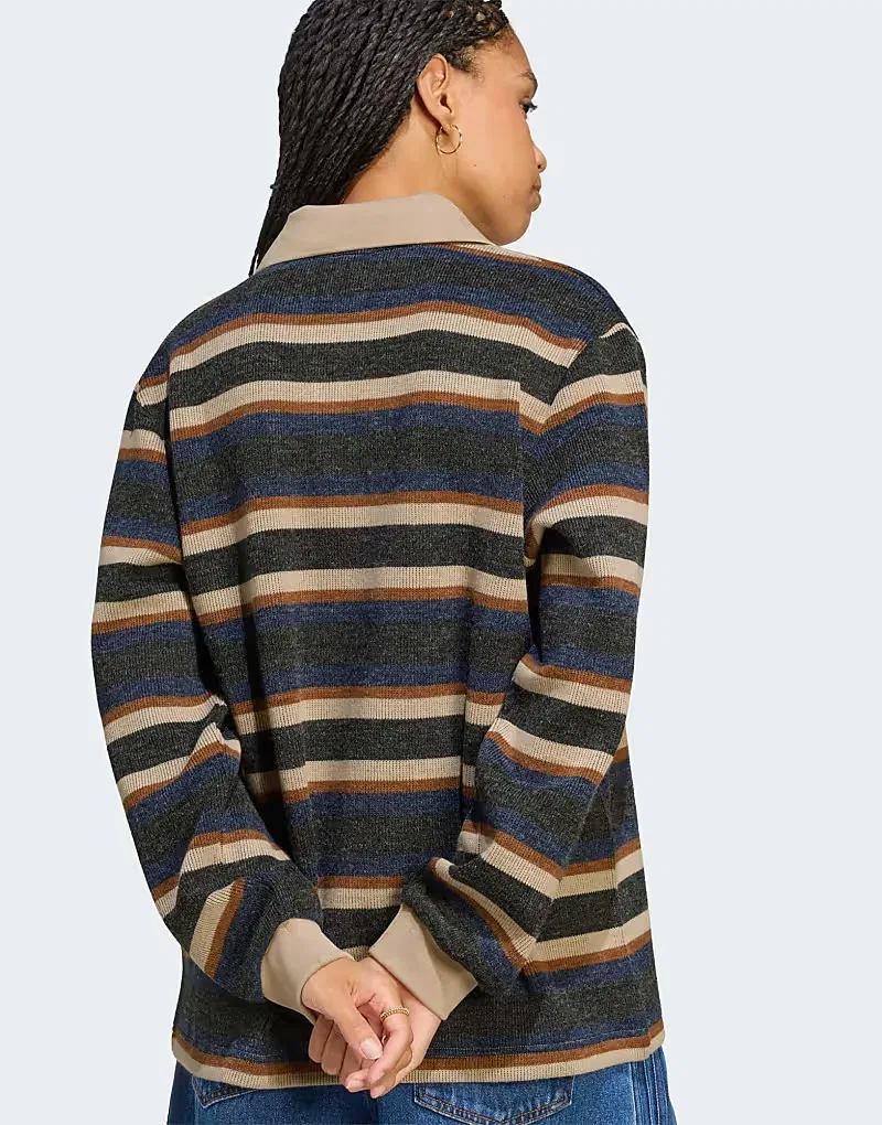 Вязаная регбийная поло-рубашка Adidas Originals Stripe, черный — фото 4