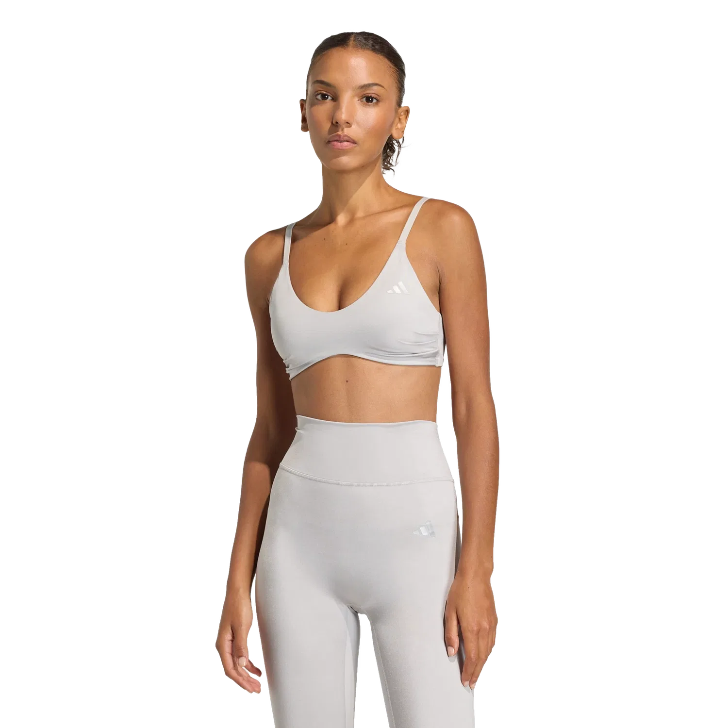 Женский спортивный бюстгальтер с легкой поддержкой Adidas Optime Essentials Workout Shine, серый — фото 3