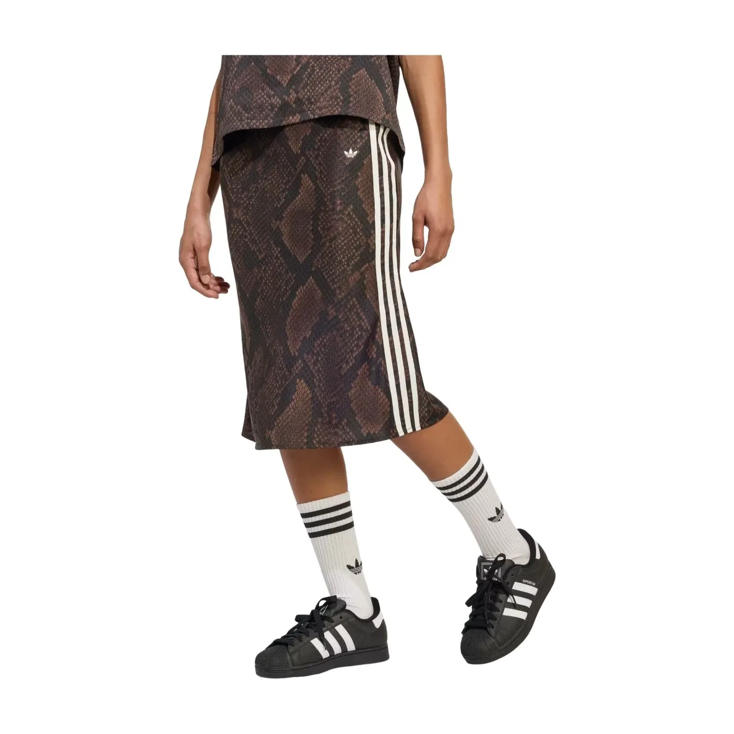 Женская юбка-миди с принтом Adidas Snake Print Satin Skirt, коричневый — фото 2