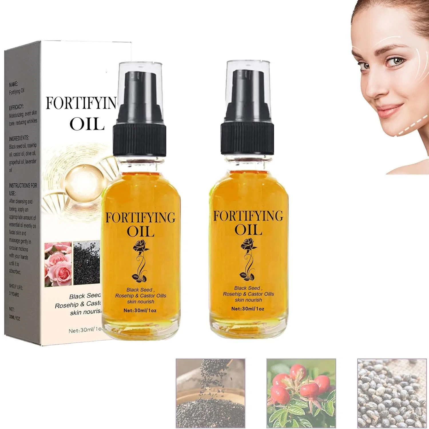 Масло для лица Castor Oil Black Seed Oil Rosehip Oil Face Serum, Pelinuar, 2 шт, 30 мл, Pack of 2