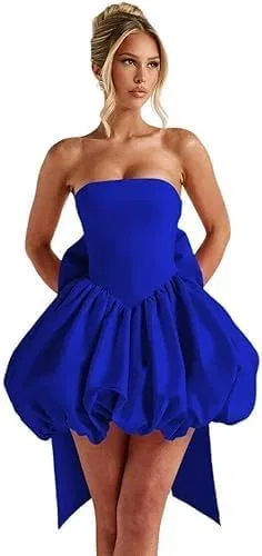 Женское атласное коктейльное платье с бантом Bubble, Royal Blue