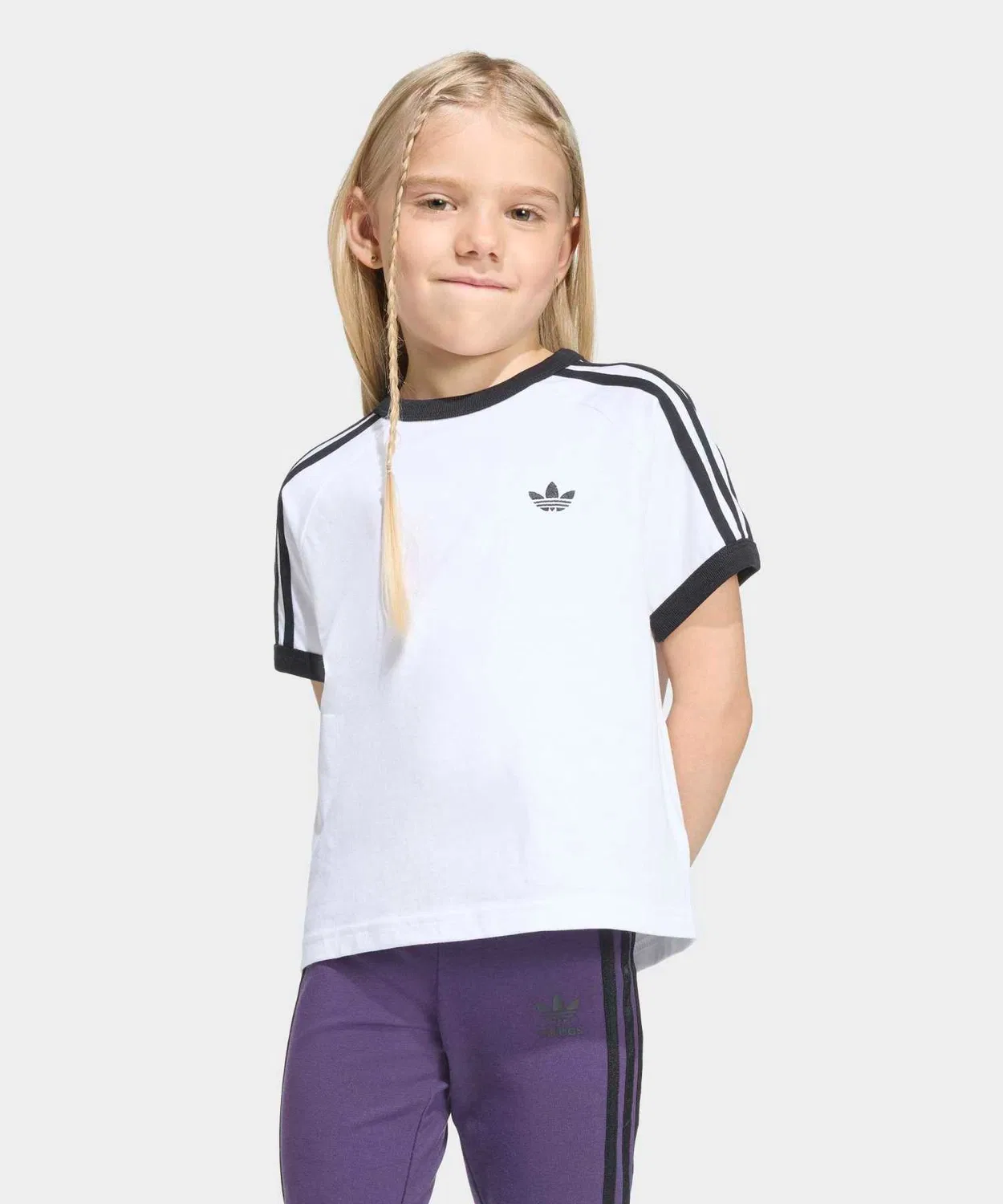 Детская футболка с принтом Three Stripes Adidas Originals, Белая — фото 3