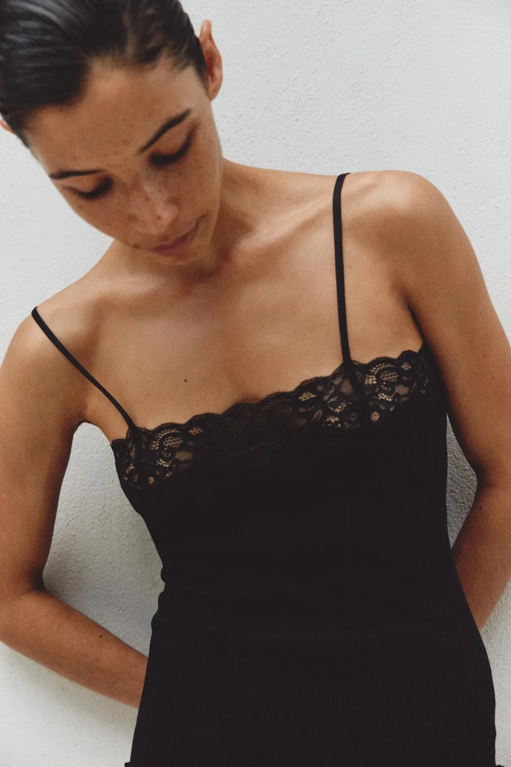 Ребристый кружевной топ ZARA, Black — фото 2