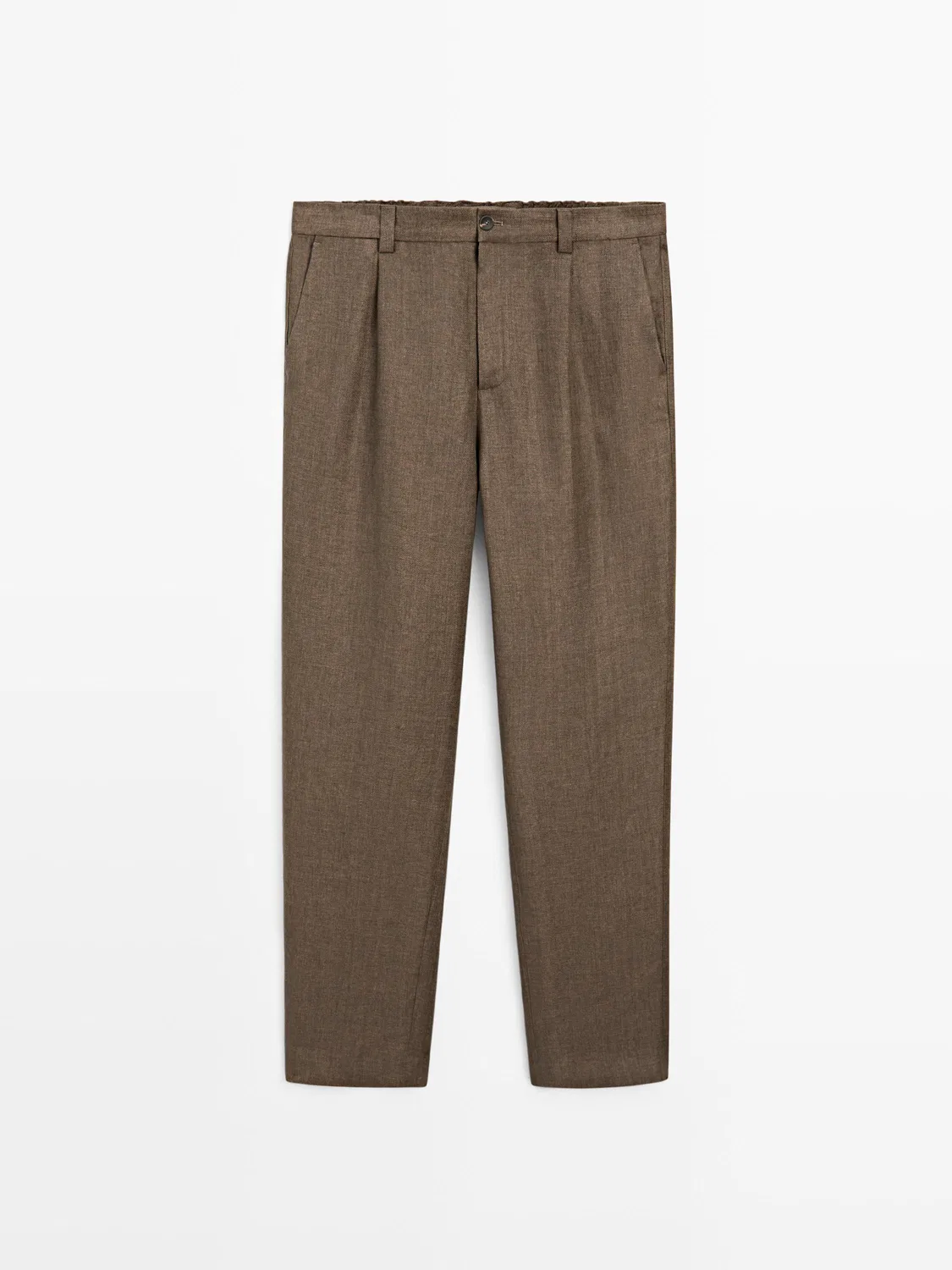 Льняные брюки в стиле "Total Look" с отделкой "елочкой" Massimo Dutti, Ochre — фото 2