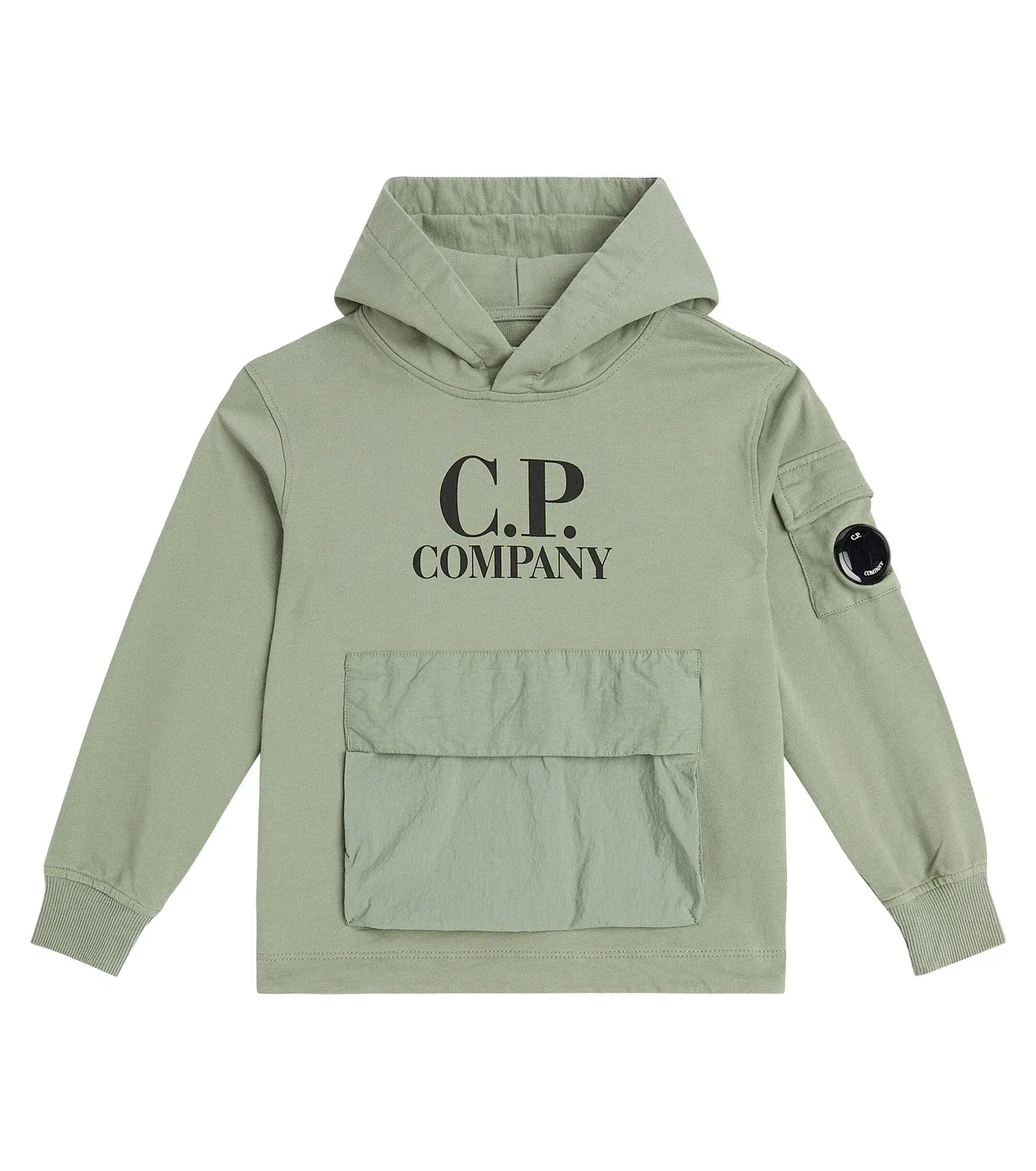 Худи с капюшоном и карманом-кенгуру C.P. Company Kids, зеленый