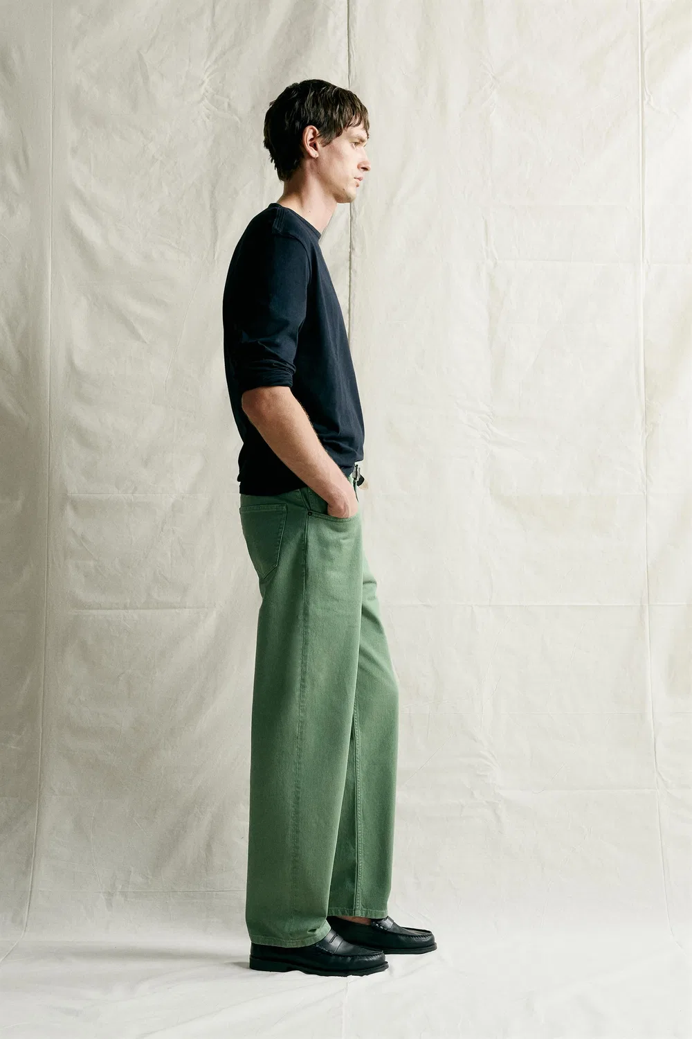 Джинсы свободного кроя с эффектом потертости ZARA, Mid-green — фото 4