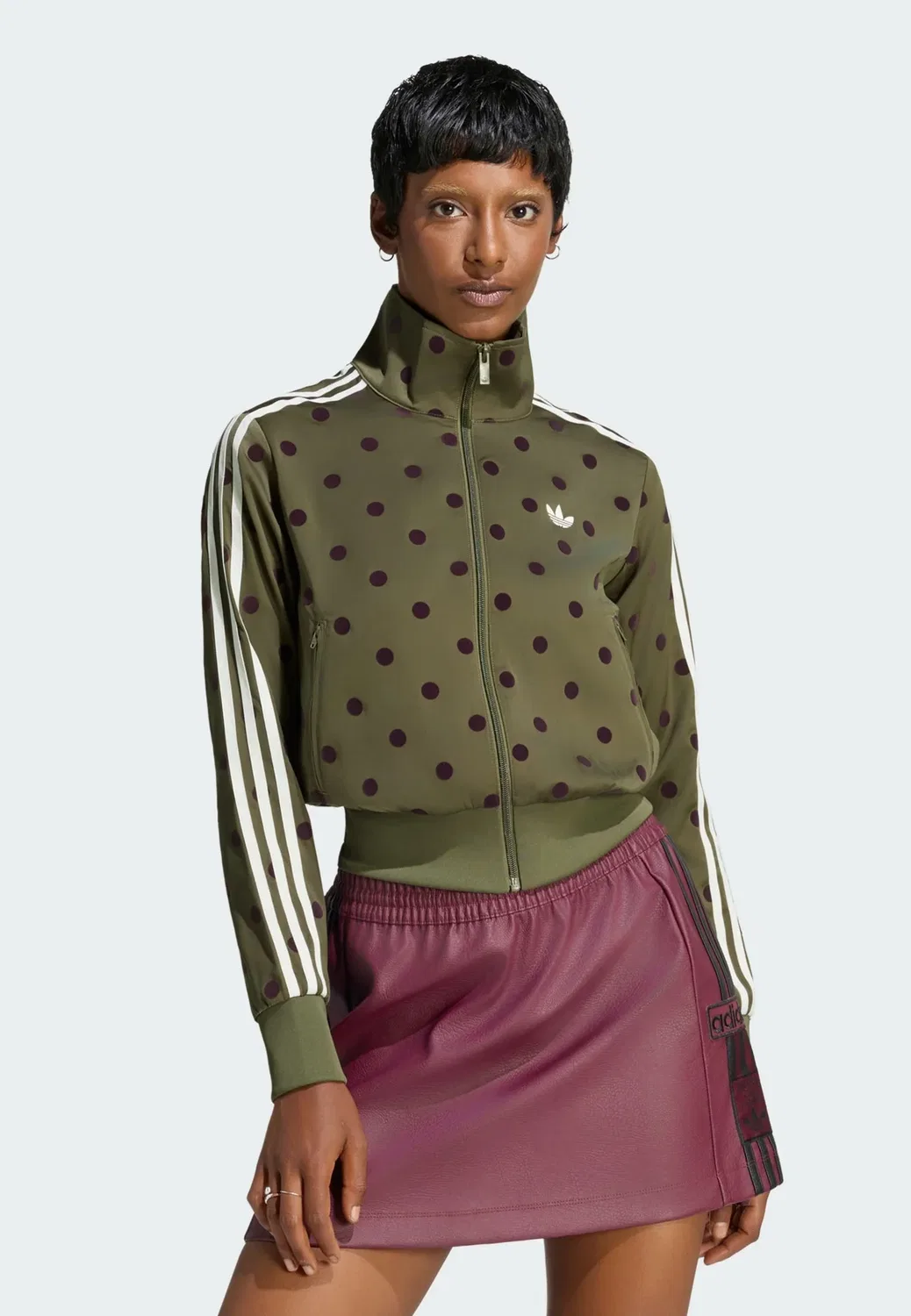 Атласная толстовка в горошек на молнии Adidas Originals, Olive Strata
