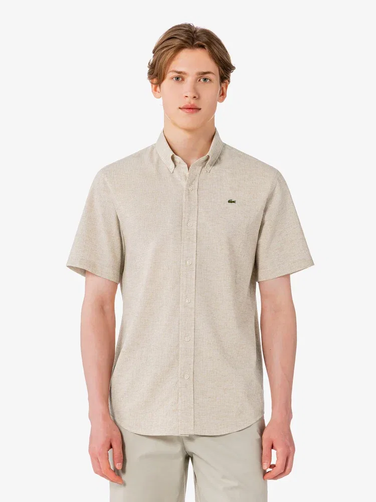 Рубашка с коротким рукавом из льняной смесовой ткани LACOSTE, Beige — фото 4