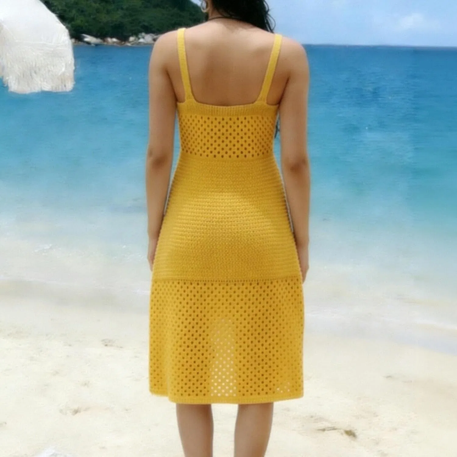 Женское пляжное платье-майка с открытой спиной, Yellow — фото 4