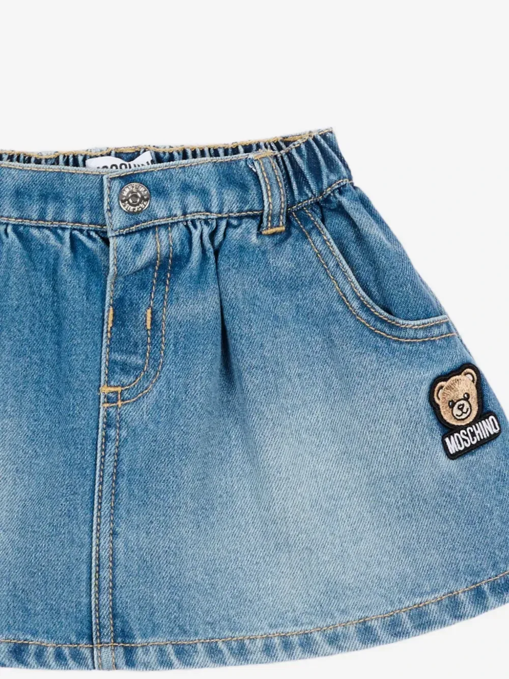 Джинсовая юбка с нашивкой в виде мишки Тедди Moschino Kids, синий — фото 3