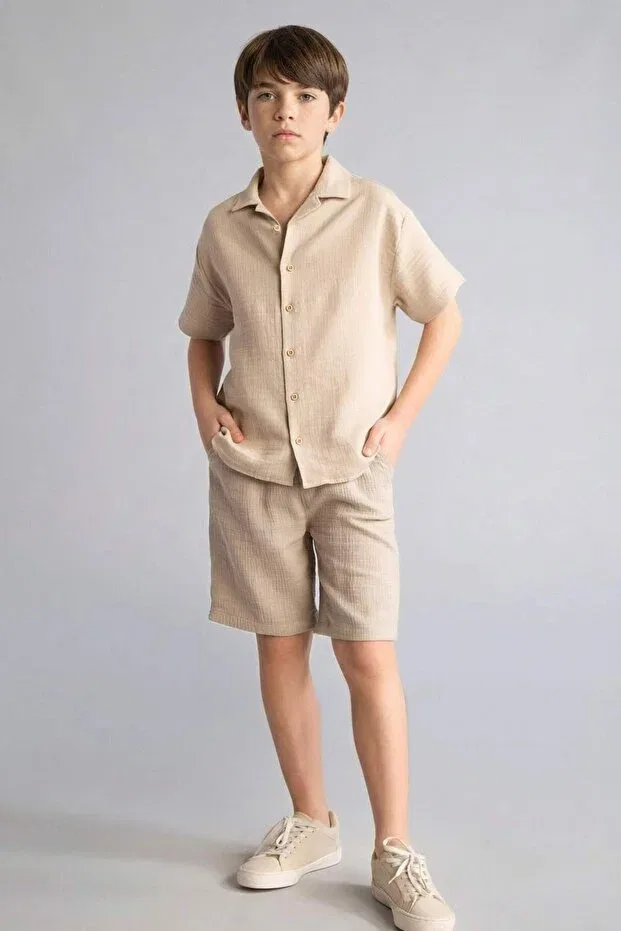 Детские шорты для мальчиков хлопковые Regular Fit Muslin Defacto, Beige-Bg106