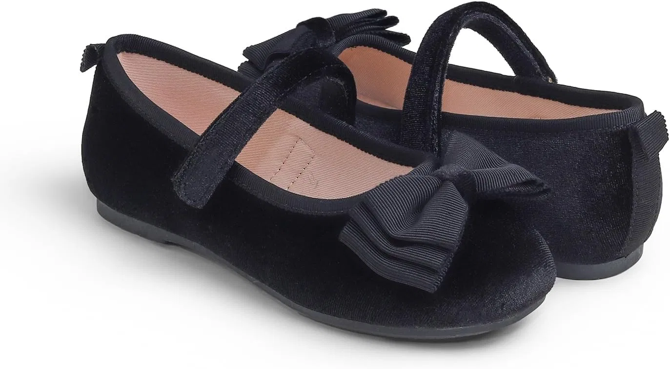 Детские балетки для девочек с бантом FEVERSOLE, Black Velvet Tri-Bow Maryjane — фото 4