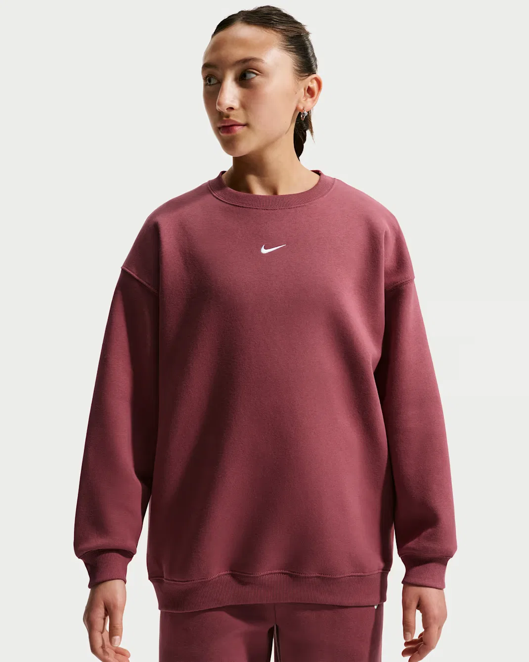 Детская толстовка оверсайз с круглым вырезом для девочек (подростков) Nike Sportswear Studio, Pink Smoke/White — фото 3