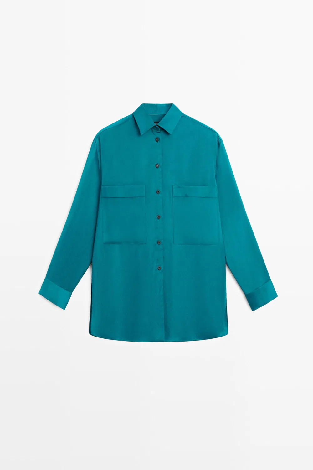 Рубашка Massimo Dutti Flowing Satin With Pockets, бирюзовый — фото 2
