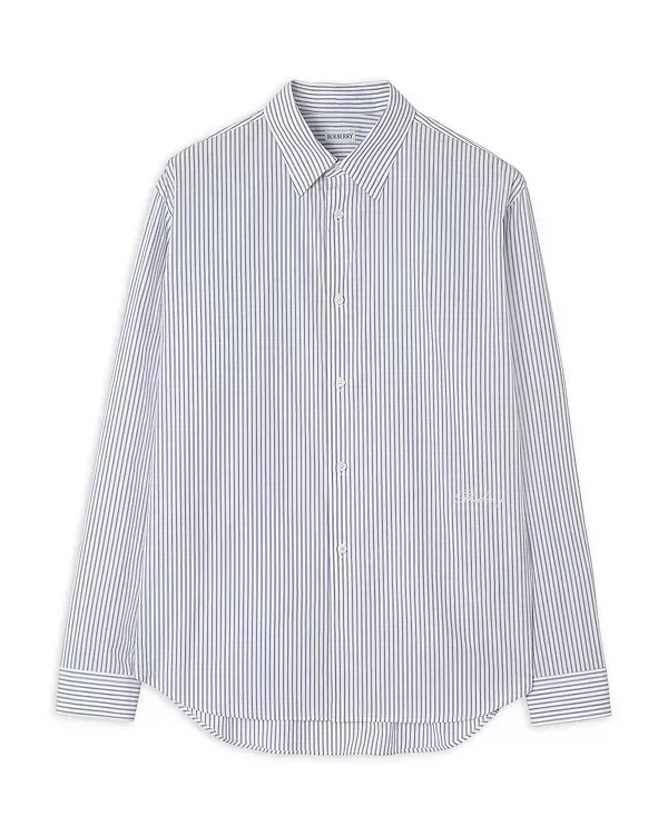 Мужская хлопковая рубашка Relaxed Fit Striped Cotton Shirt Burberry, Rain White/Sapphire Blue — фото 3