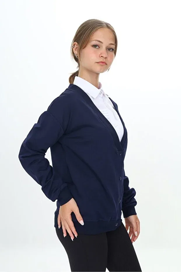 Детский кардиган для девочек с v-образным вырезом Toontoy, Navy Blue — фото 2