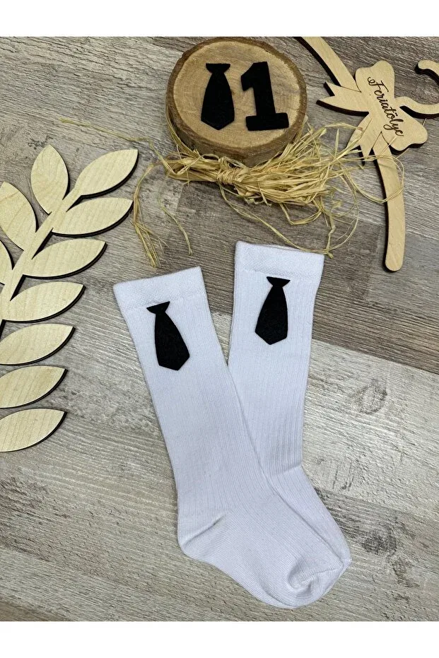 Детские носки для мальчиков с принтом Boss patterned knee socks Feriatolye, White