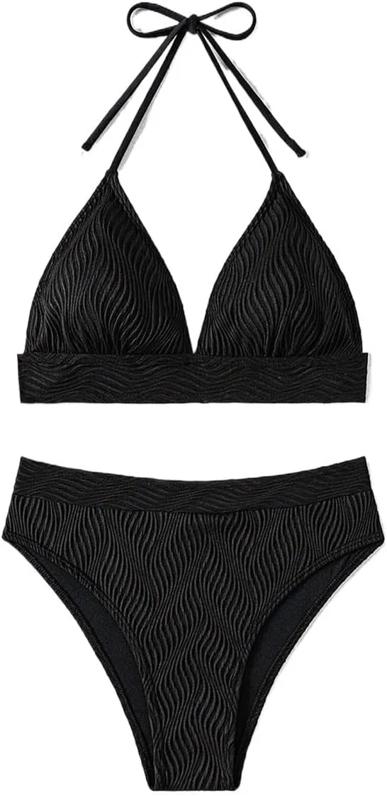 Женский бикини-сет с высокой талией Sexy High Waisted Two Piece Bikini Set, Black