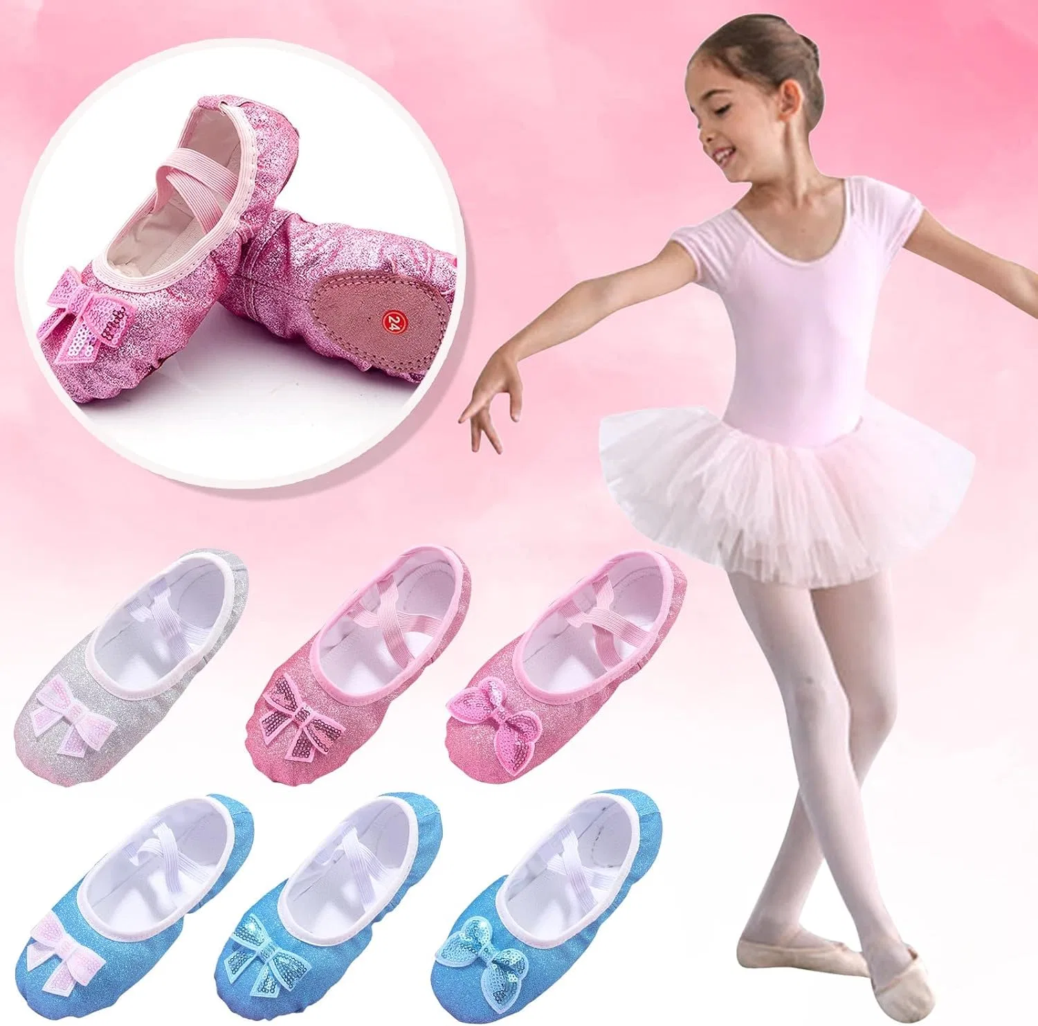 Детские балетки для девочек с принтом Ballet Shoes Pink — фото 3