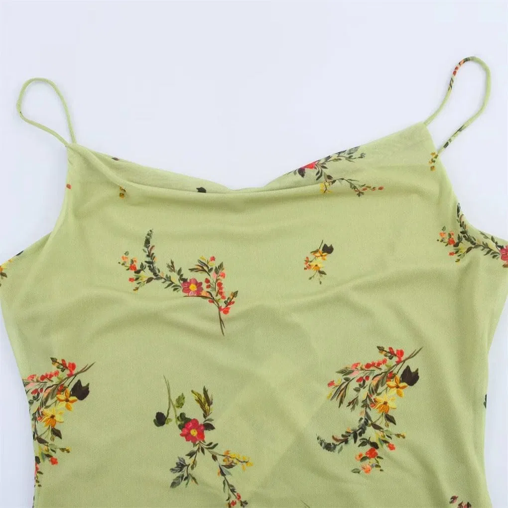Женское мини-платье на бретелях с цветочным принтом Swing Collar, En8 — фото 3