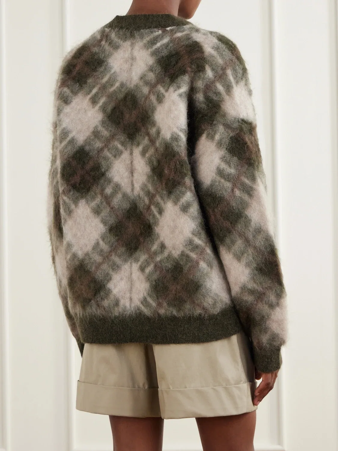 Кардиган из смесовой мохеровой шерсти с интарсией Katch Acne Studios, бежевый — фото 4